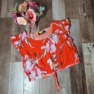 MINKPINK Tangerine Dream Crop Top Tie Front Blouse Size Large NWOT
